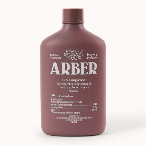 Arber Organic Bio Fungicide in a matte brown bottle with white text and floral design.