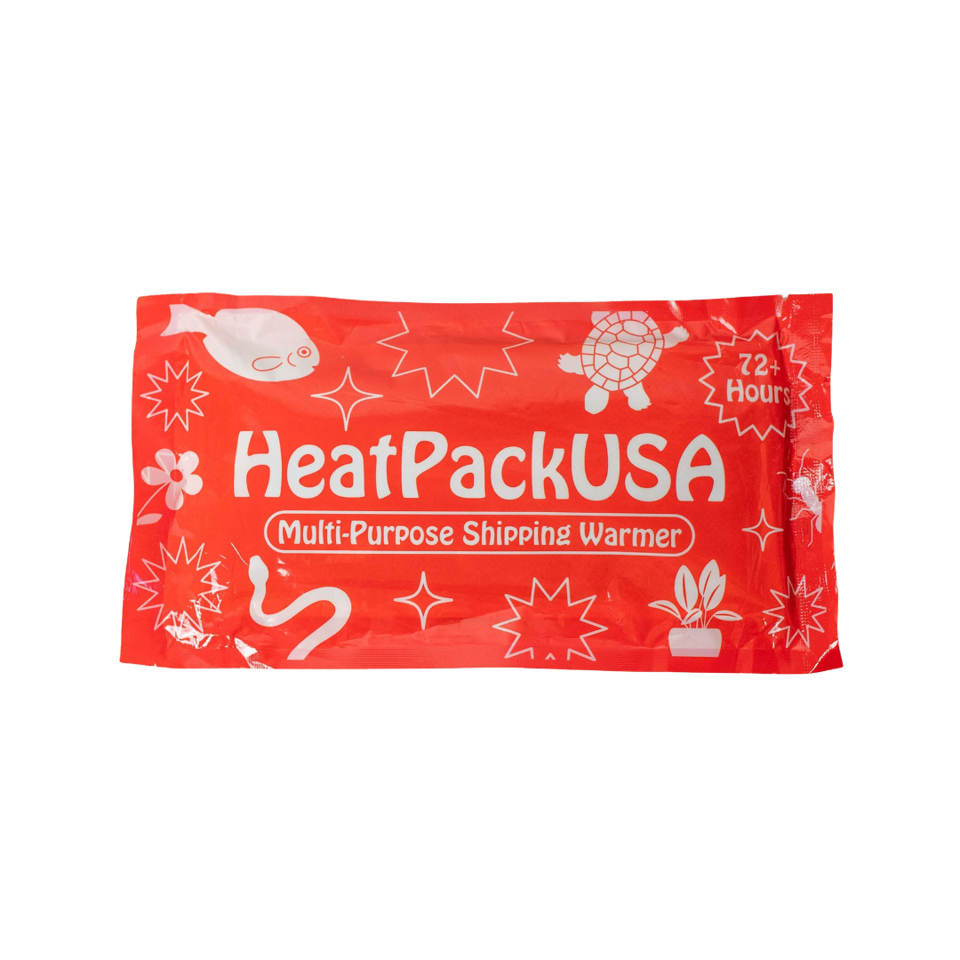 Red "HeatPackUSA Multi-Purpose Shipping Warmer" pack with animal and plant graphics, offering 72+ hours of warmth.
