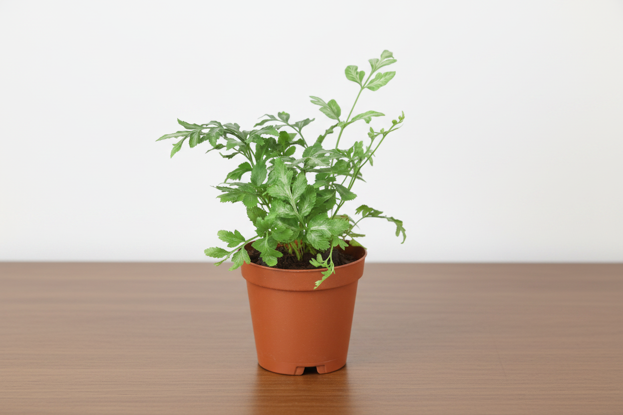 Potted plant with green leaves on a white background