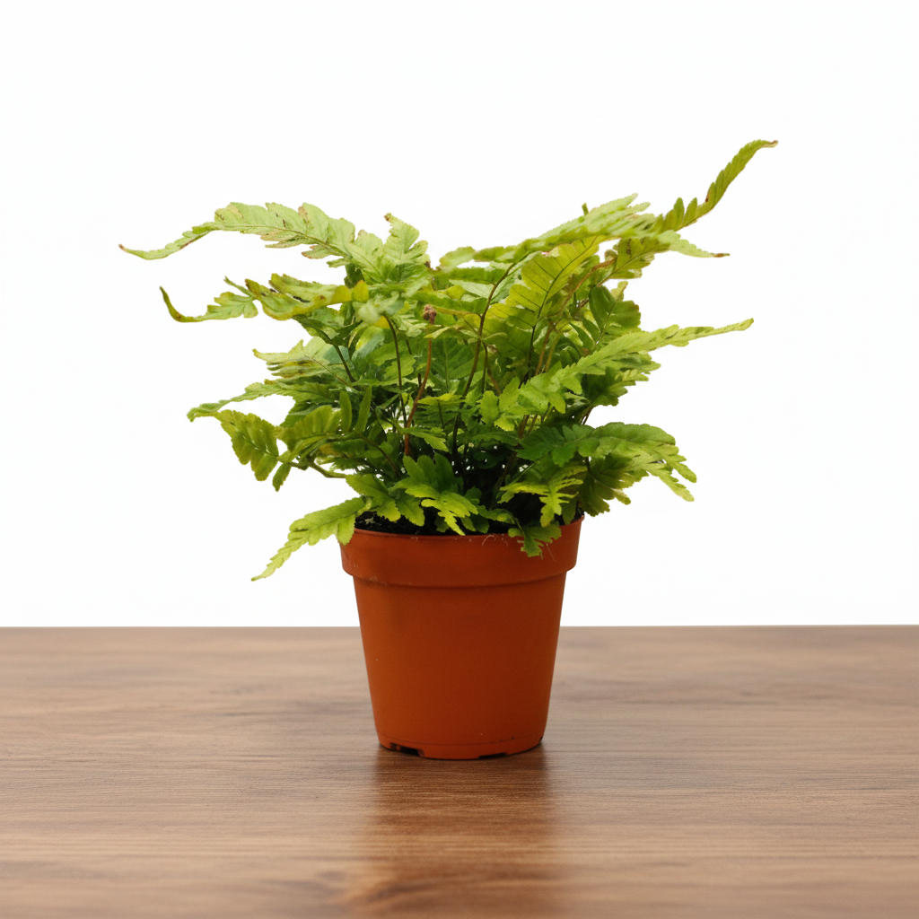 Potted fern plant on a white background