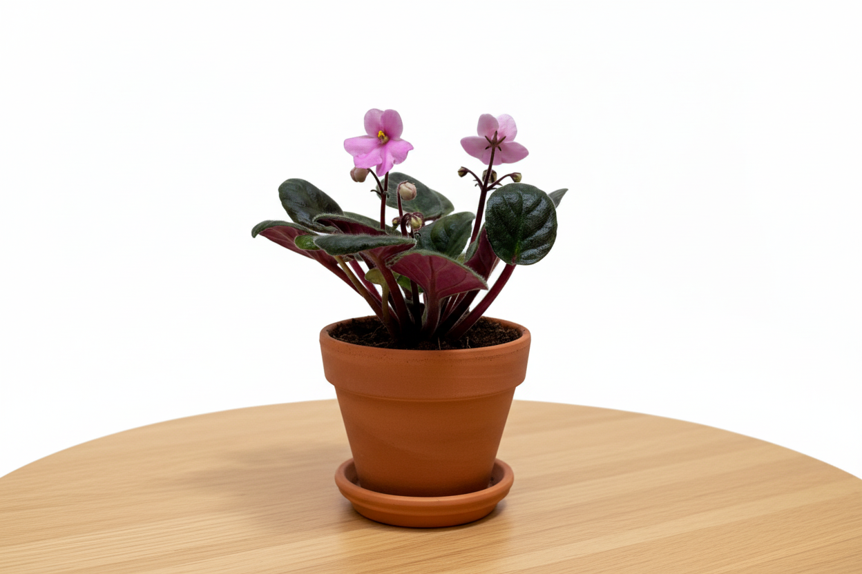 Potted plant with pink flowers on a white background