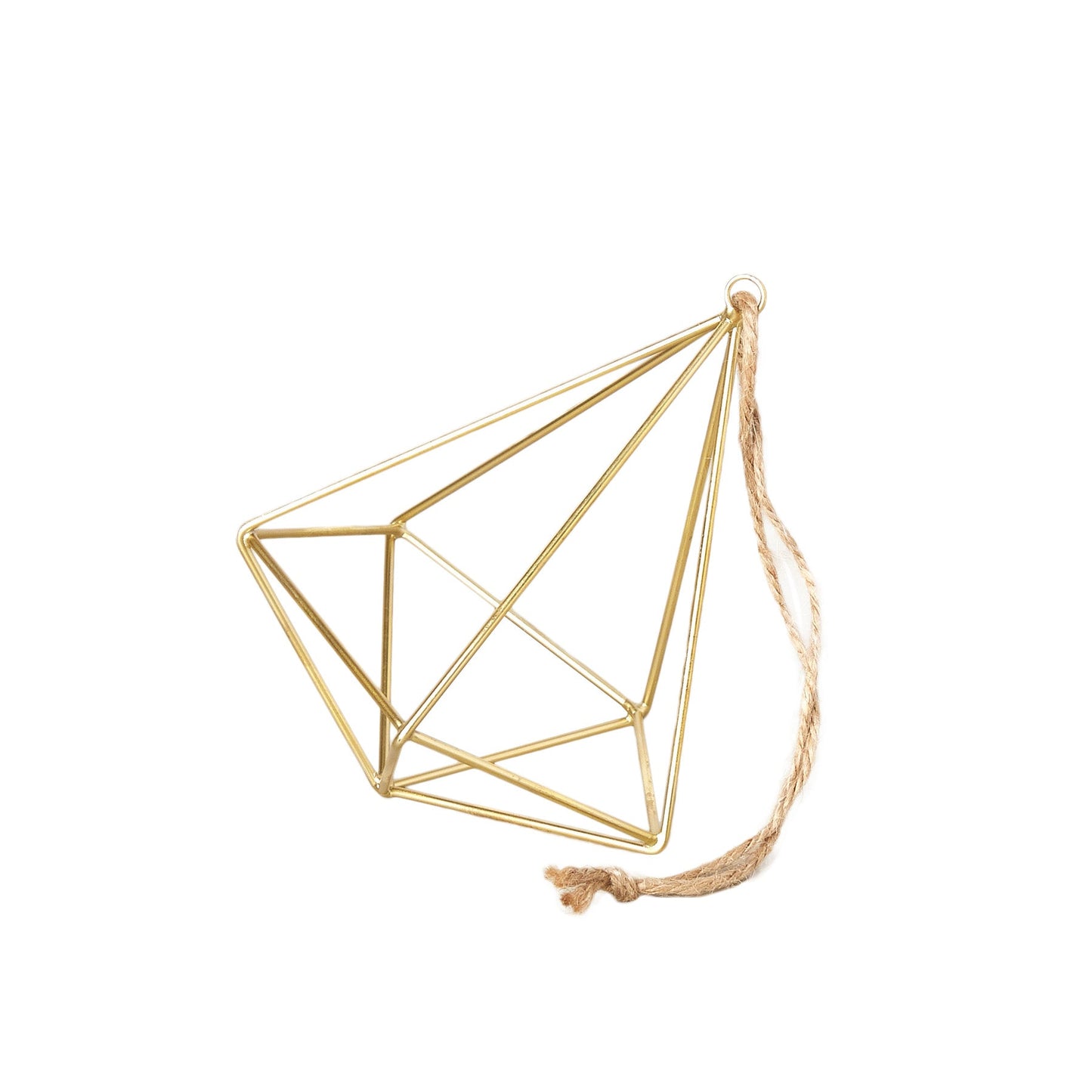 Gold geometric wall art with a string on a white background