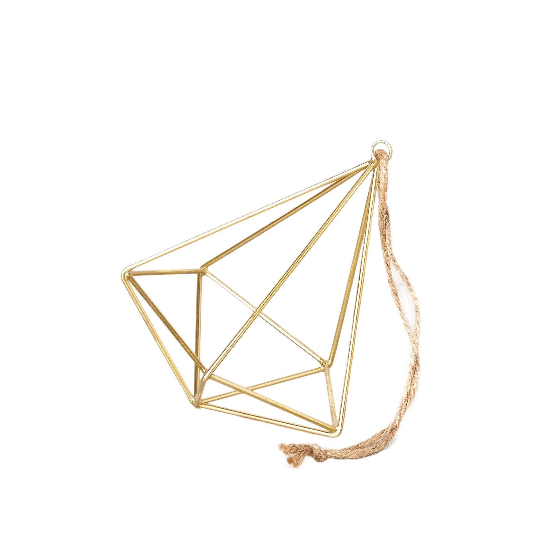 Gold geometric wall art with a string on a white background