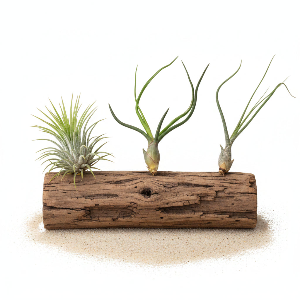 Three air plants on a white background