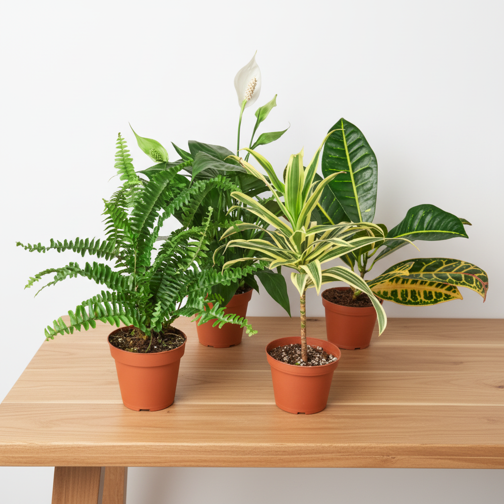 Collection of potted plants on a white background