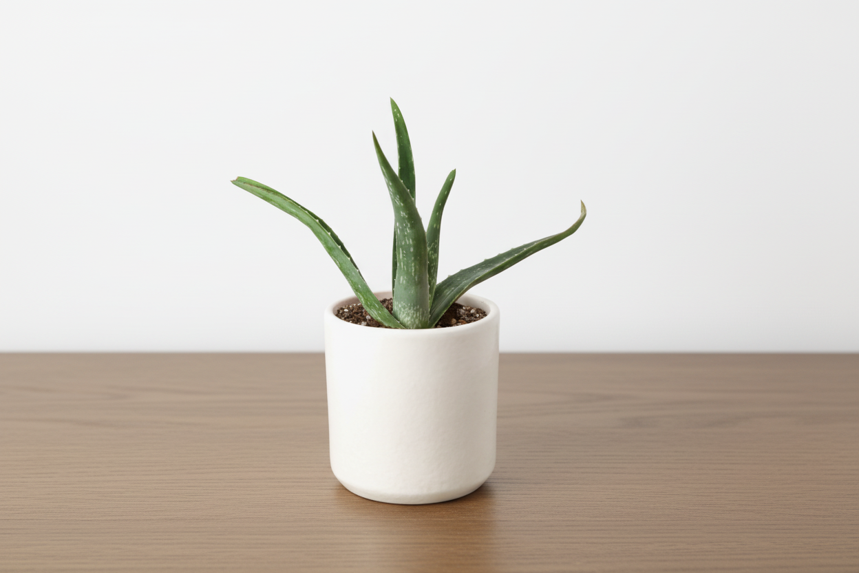 Potted aloe vera plant on a white background