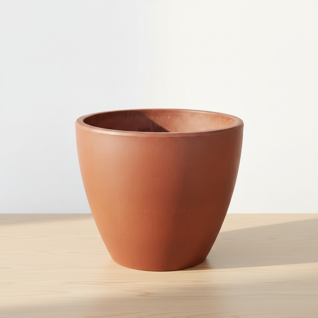Terracotta-colored planter on a white background