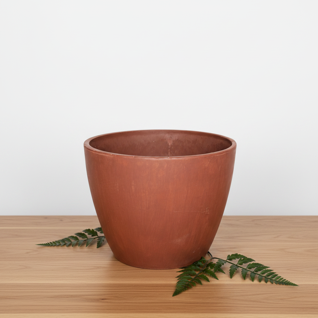 Terracotta-colored planter on a white background
