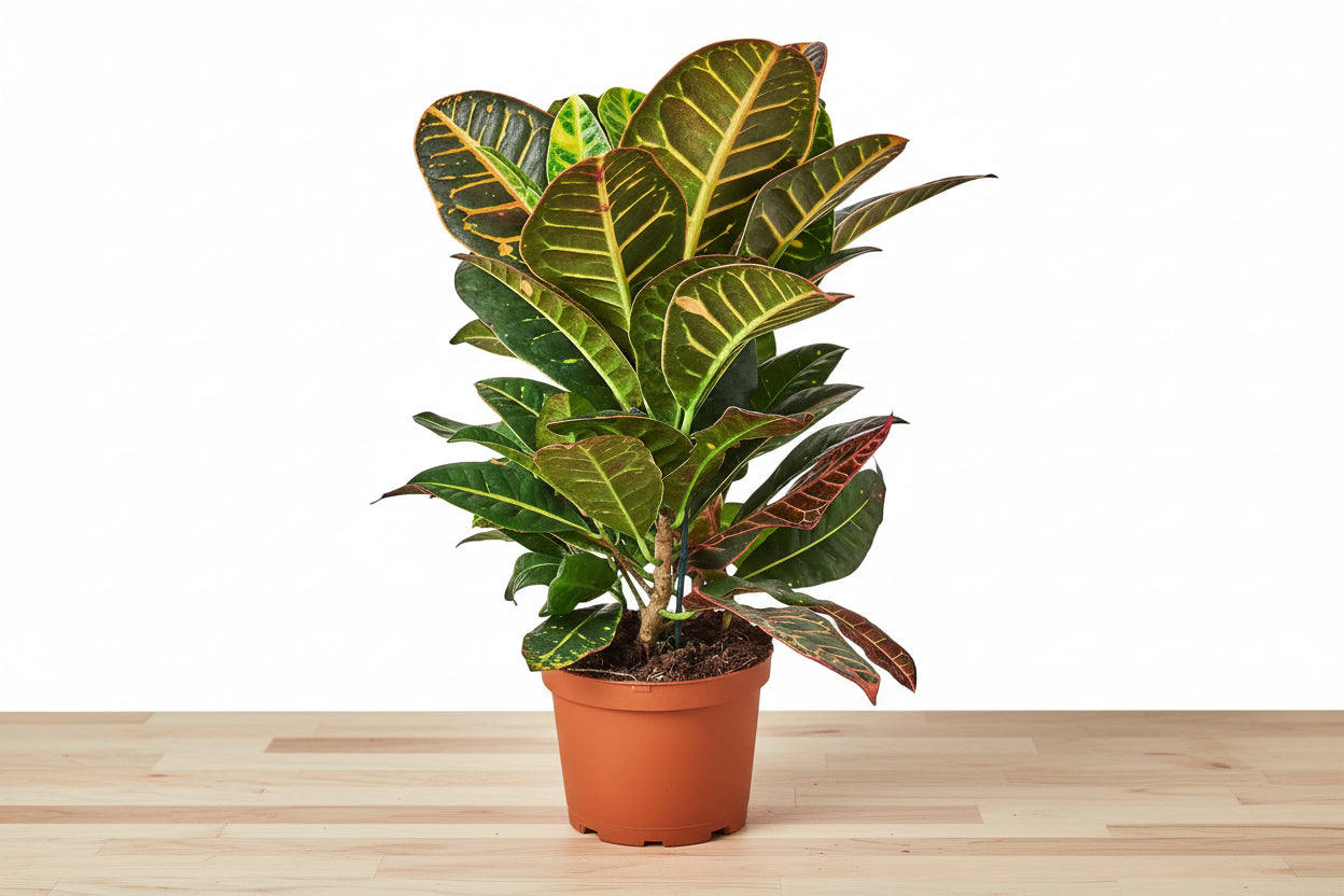 Potted plant with green leaves on a white background