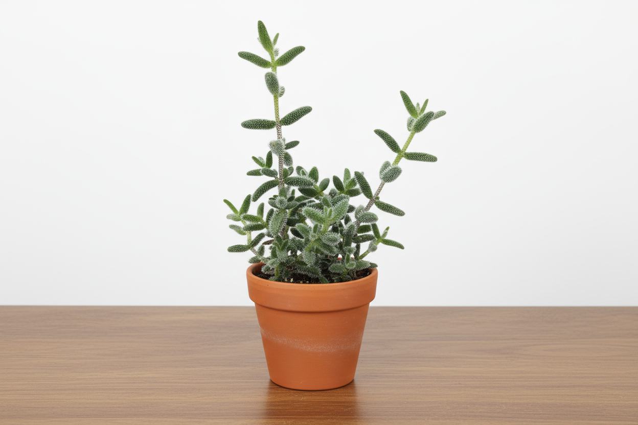 Potted plant with green leaves in an orange pot on a white background