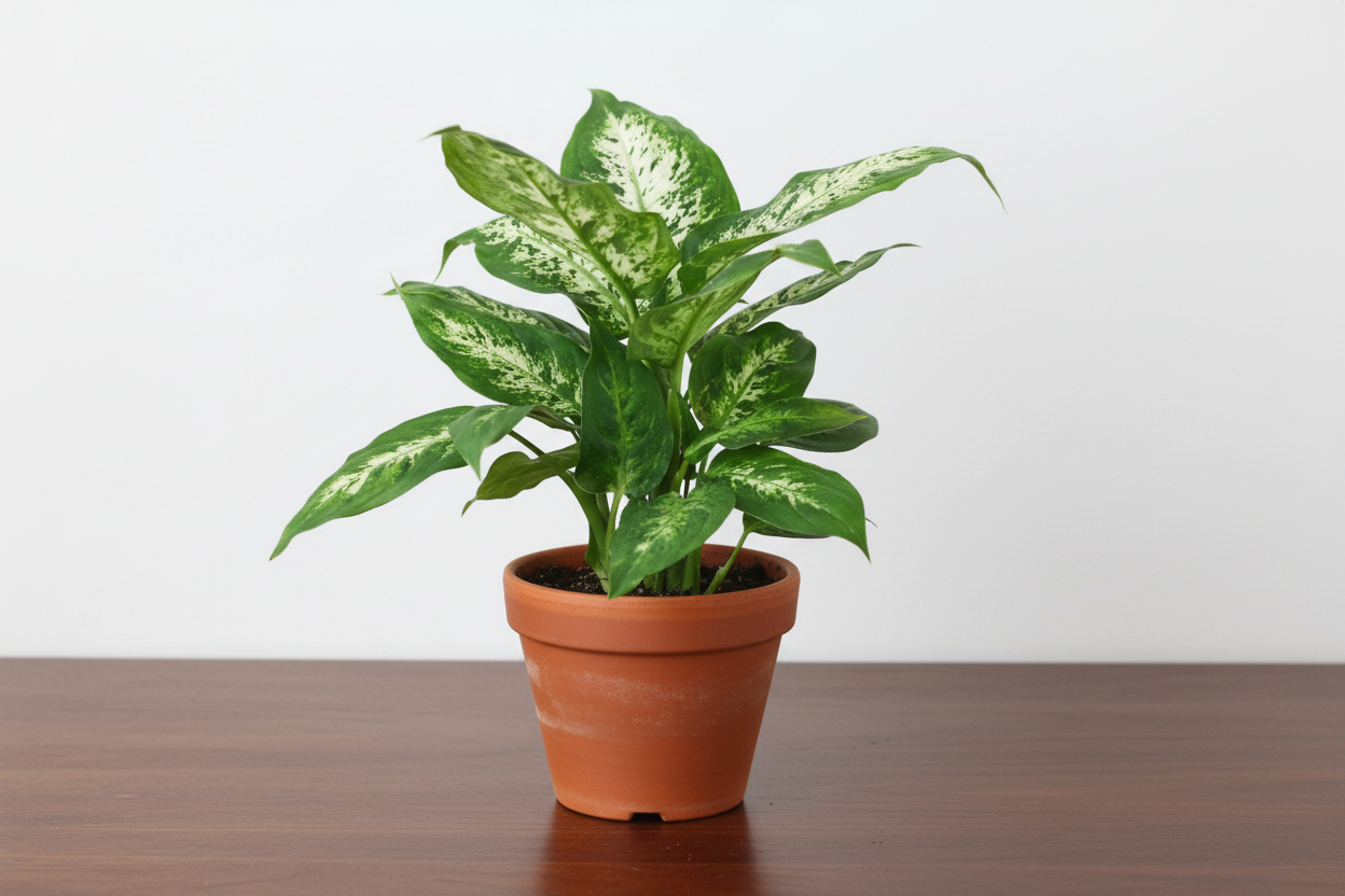 Potted plant with green leaves on a white background