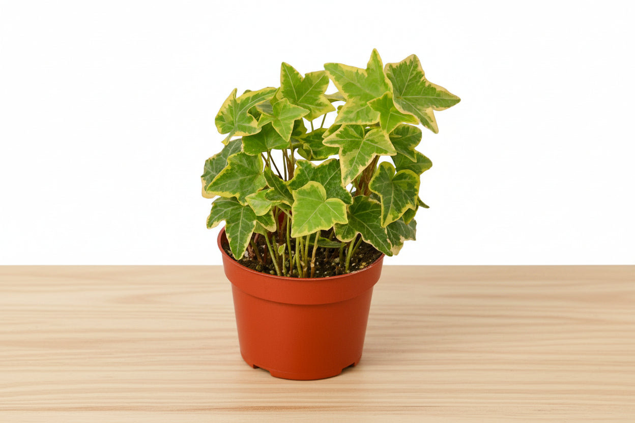 Potted plant with green leaves on a white background