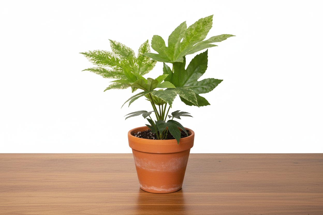 Potted plant with green leaves on a white background