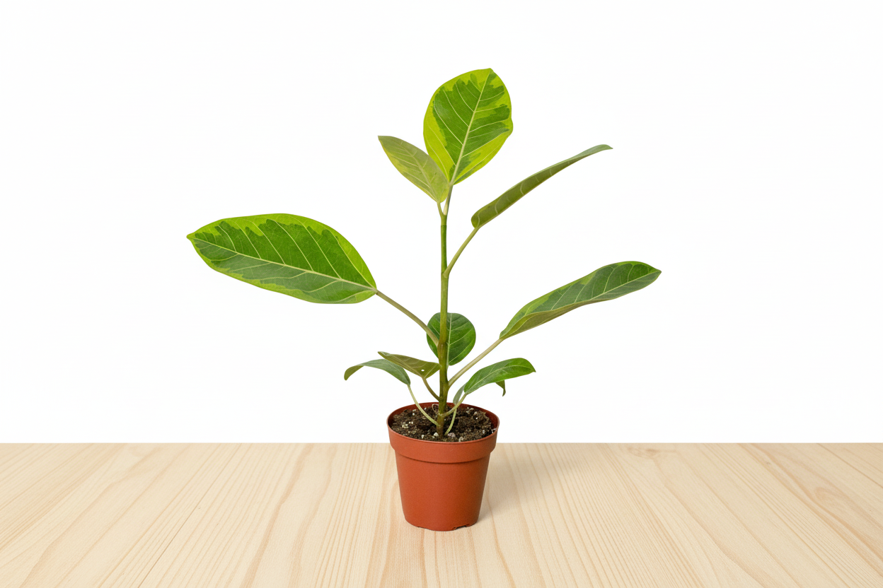 Potted plant with green leaves on a white background