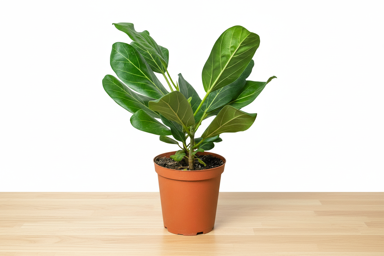 Potted plant with green leaves on a white background