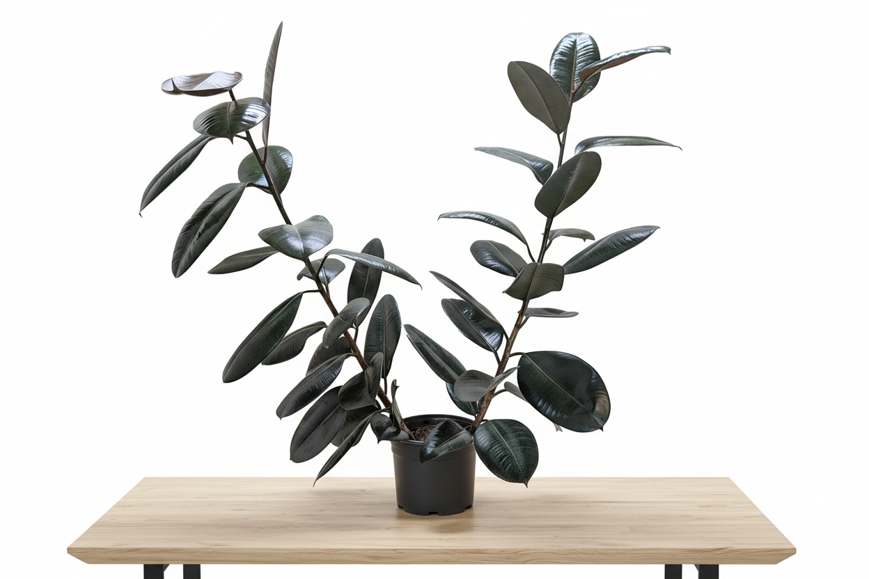 Potted plant with dark green leaves on a white background