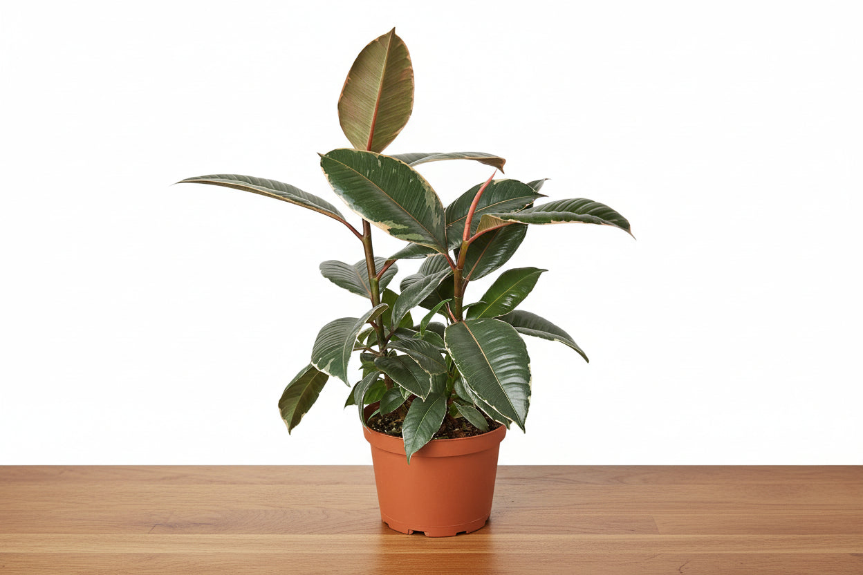 Potted plant with green leaves on a white background