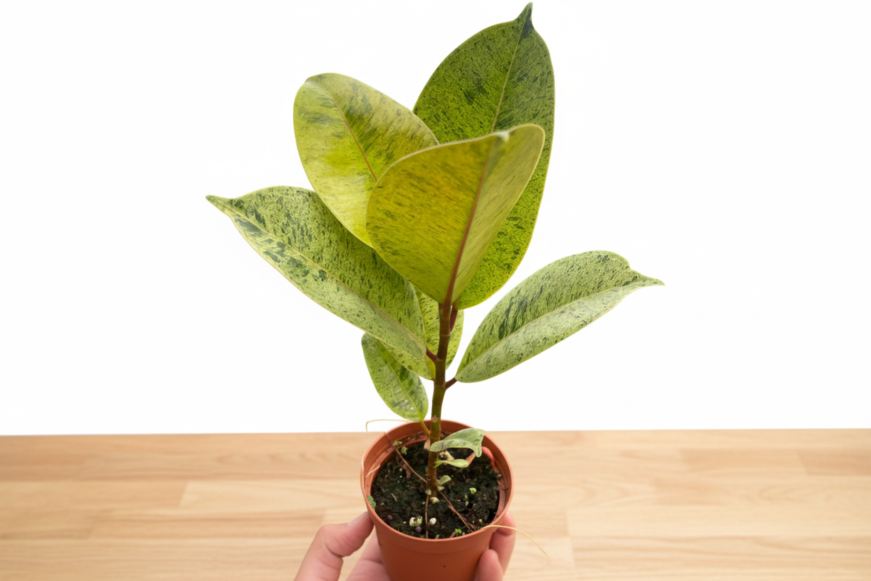 Potted plant with green leaves on a white background