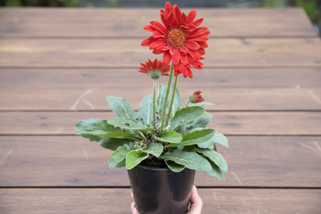 Potted plant with red flowers on a white background