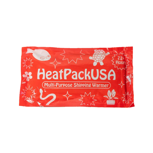 Red "HeatPackUSA Multi-Purpose Shipping Warmer" pack with animal and plant graphics, offering 72+ hours of warmth.