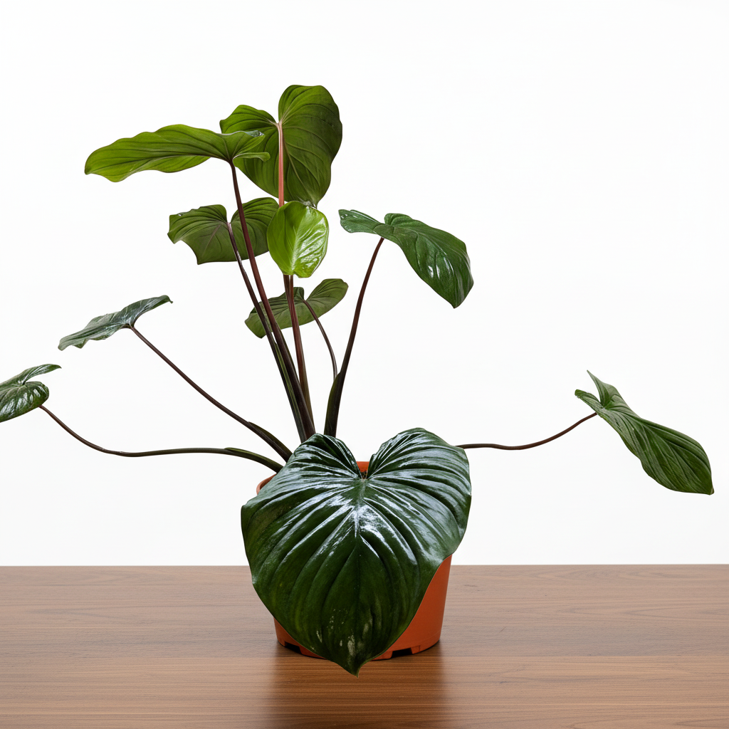 Potted plant with large green leaves on a white background