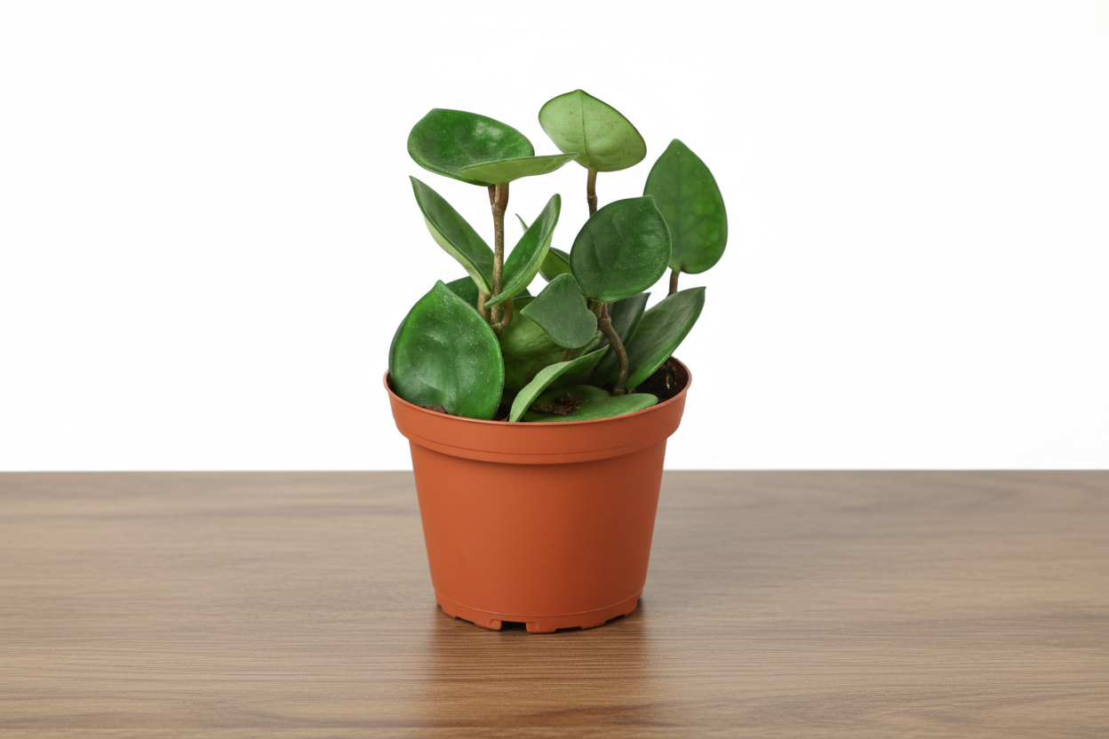 Potted plant with green leaves on a white background