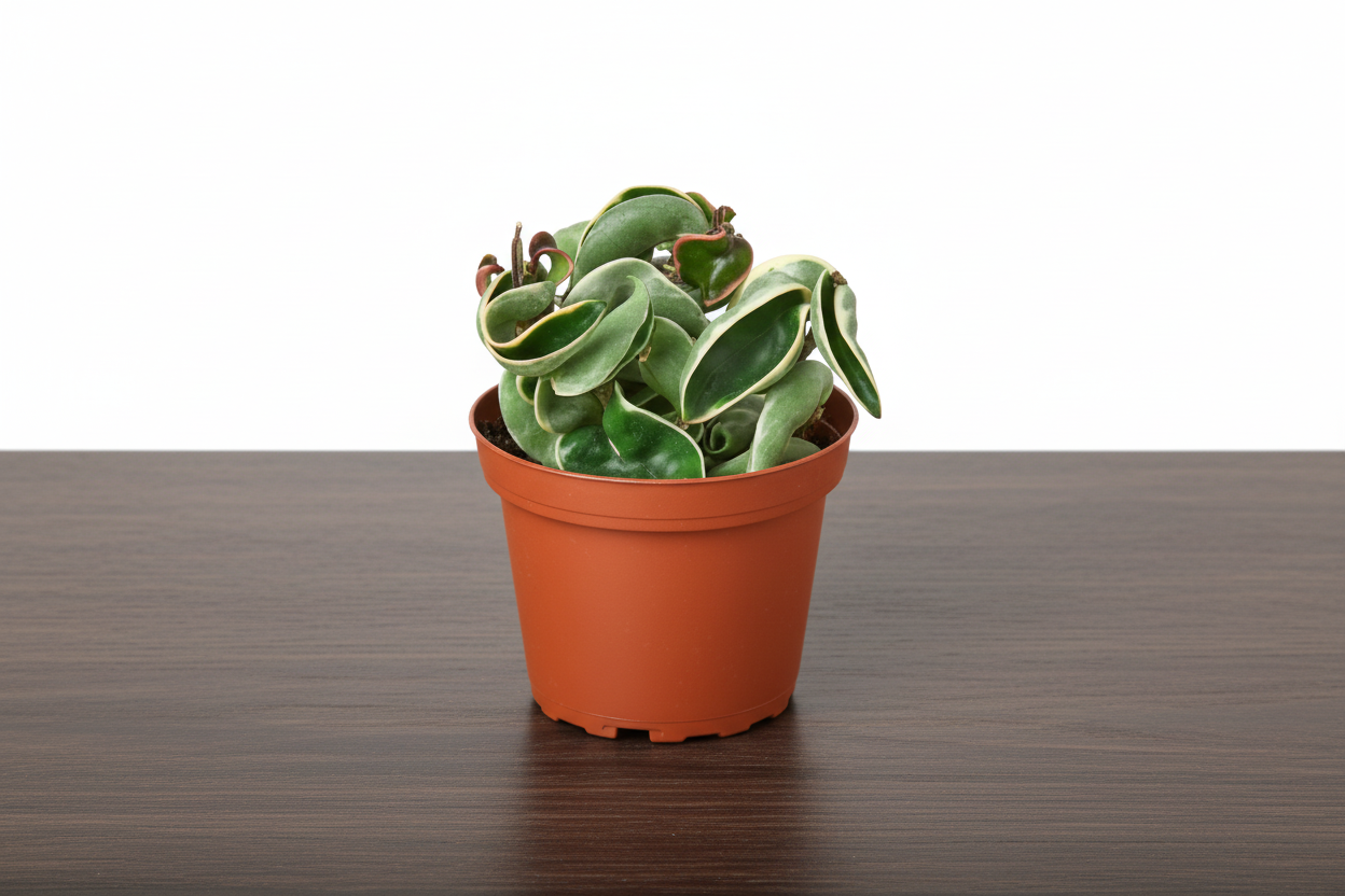 Potted plant with green leaves in a terracotta pot on a white background