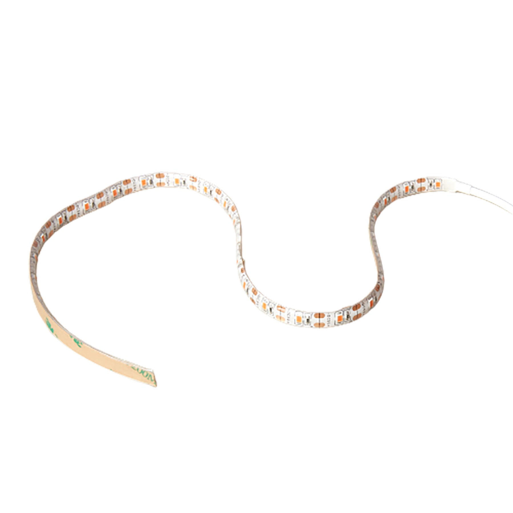 Flexible LED grow light strip with small orange and white lights, adhesive backing.