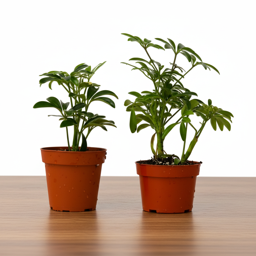 Two potted plants on a white background
