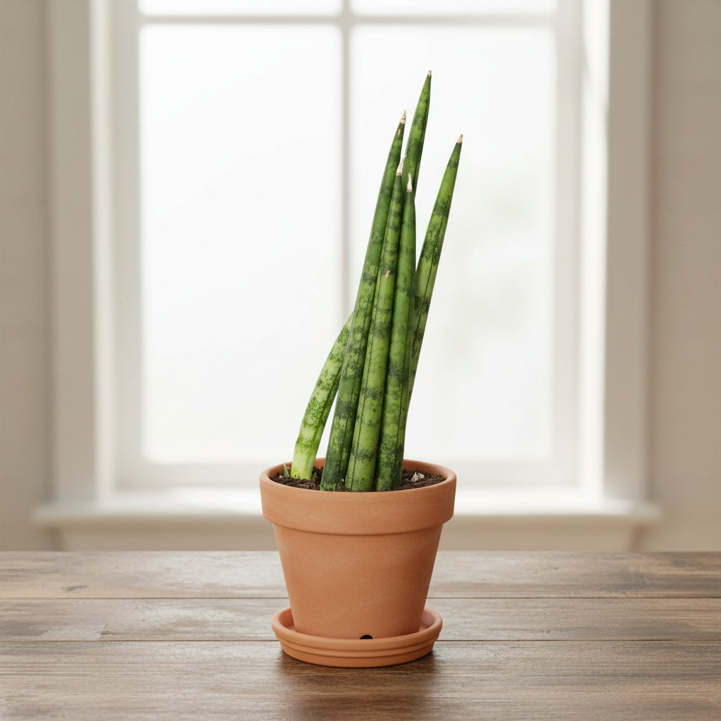 Potted plant with green leaves on a white background