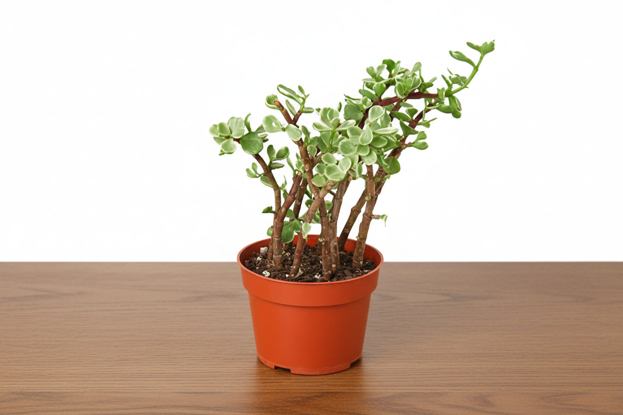 Rainbow Elephant Bush succulent in a terracotta pot, with green leaves and reddish-brown stems.