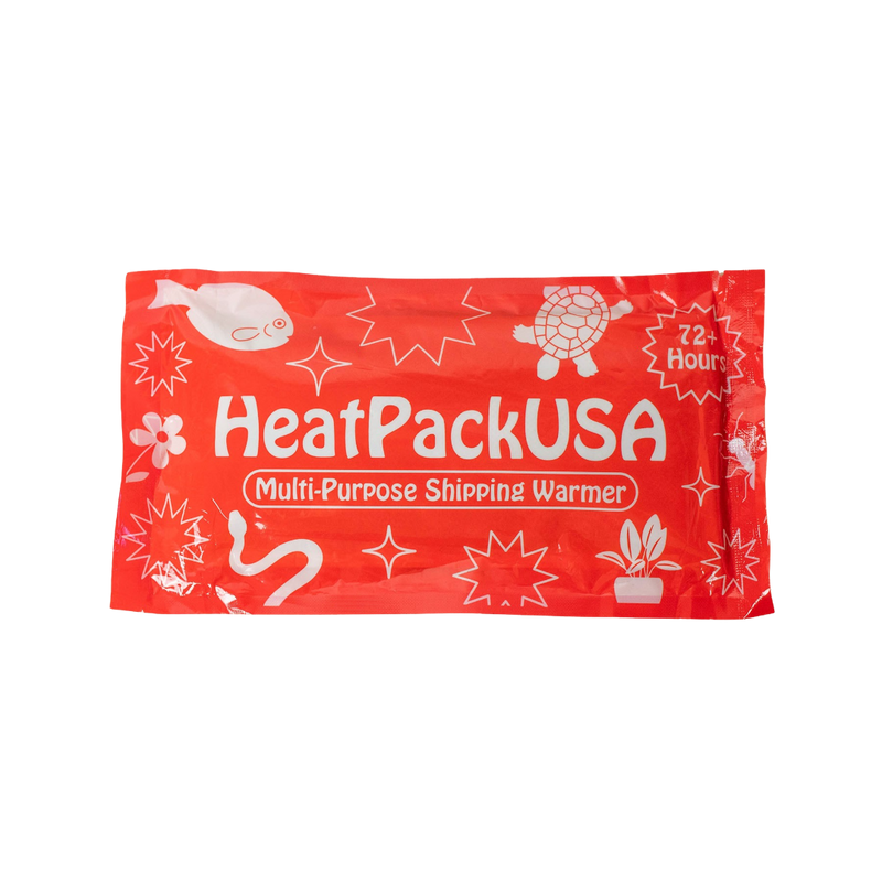 Red "HeatPackUSA Multi-Purpose Shipping Warmer" pack with animal and plant graphics, offering 72+ hours of warmth.